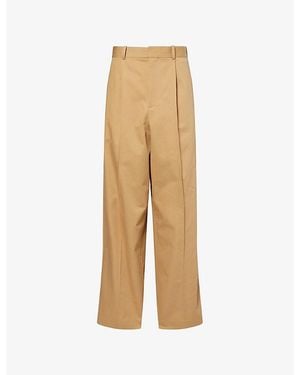Loewe Pleated Wide-Leg Cotton-Twill Trousers - Natural