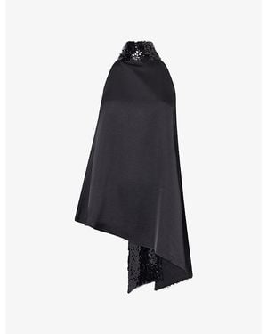Pretty Lavish Reese Scarf Sequin Satin Top - Blue
