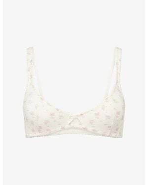 Lounge Underwear Pointelle Floral-Print Stretch-Cotton Bralette - White