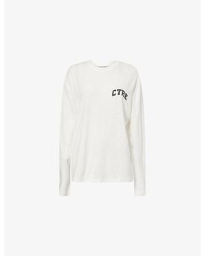 The Couture Club Logo-Print Long-Sleeve Cotton-Blend T-Shirt - White