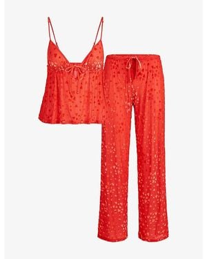 Skims Sheer Velvet Cami And Trousers Set - Red