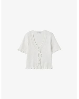 Claudie Pierlot Tie-Front Cropped Stretch-Knit Top - White