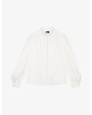 The Kooples High-Neck Long-Sleeve Cotton Shirt - White