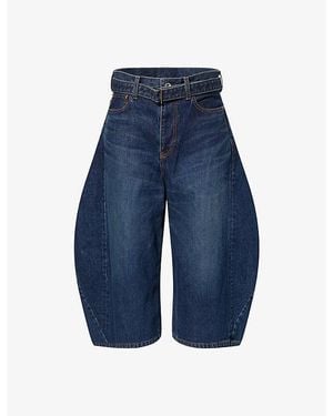 Sacai Cropped Wide-Leg Denim Jeans - Blue