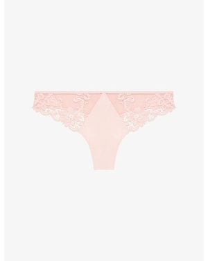 Simone Perele Saga Floral-Embroidered Lace Thong - White