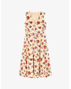 LK Bennett Gaia Floral-Print Sleeveless Cotton Midi Dress - White