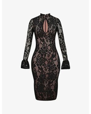 House Of Cb Pierette Keyhole-Neck Stretch-Lace Midi Dress - Black