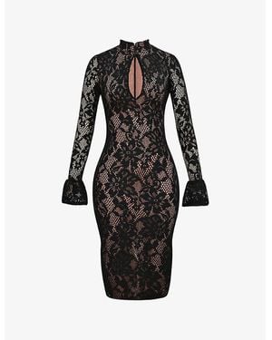 House Of Cb Pierette Keyhole-Neck Stretch-Lace Midi Dress - Black