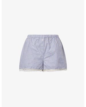 Cou Cou Intimates The Boxer Check-Print Cotton-Poplin Shorts - Blue