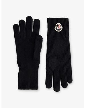 Moncler Brand-Patch Ribbed Wool Gloves - Black