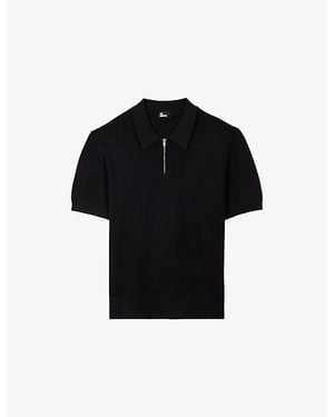 The Kooples Waffle-Textured Zipped Knitted Polo Shirt - Black