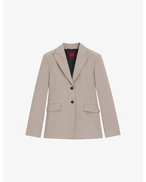 HUGO Single-Breasted Peak-Lapel Stretch-Woven Blazer - Grey