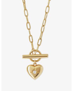 Astley Clarke Biography Heart T-Bar 18Ct- Plated Sterling- And Sapphire Necklace - Metallic