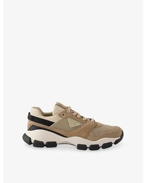 Prada Paneled Mesh And Suede Sneakers - Natural
