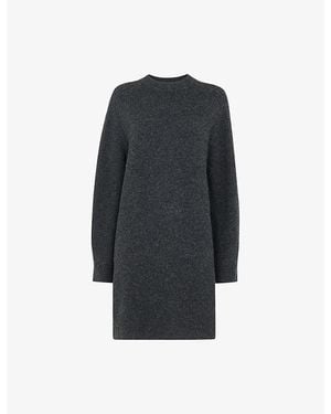 Whistles Ava Round-Neck Wool Knitted Mini Dress - Blue