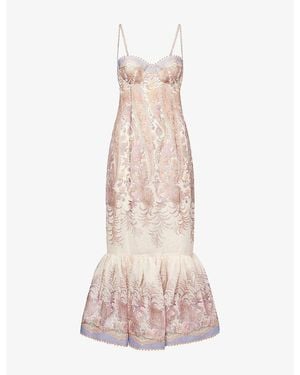 Zimmermann Alchemy Peplum Silk And Linen-Blend Midi Dress - Pink