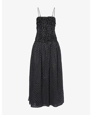 Faithfull the Brand Mira Polka-Dot Cotton Maxi Dress - Black