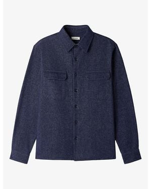 Sandro Flannel Long-Sleeve Cotton Shirt - Blue