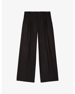 The Kooples Wide-Leg Mid-Rise Wool Pants - Black