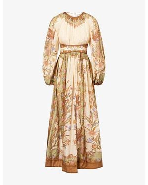 Zimmermann Indra Waisted Cotton And Linen Blend Maxi Dress - Natural