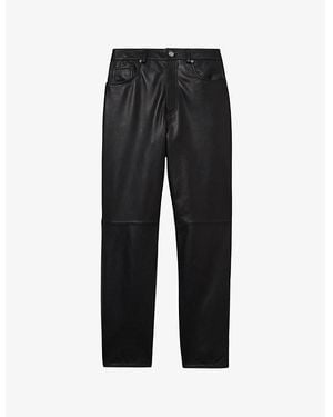 Reiss Verona Slim-Leg High-Rise Leather Trousers - Black