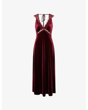 OMNES Aurelia Lace-Trim Velvet Midi Dress - Red