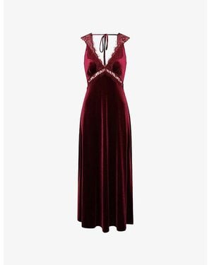 OMNES Aurelia Lace-Trim Velvet Midi Dress - Red