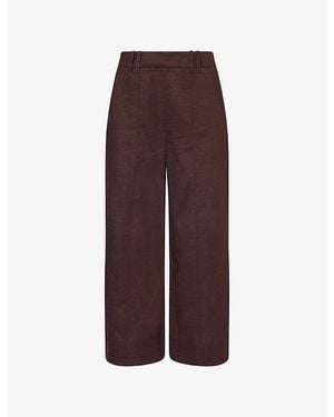 ME+EM Mid-Rise Cropped-Leg Linen-Blend Pants - Brown