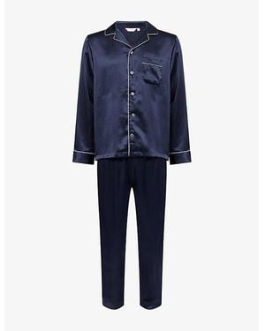 Derek Rose Bailey Piped Silk Pyjamas - Blue
