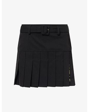 Jay3Lle Brand-Embroidered Pleated Crepe Mini Skirt - Black