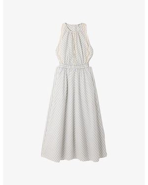 Sandro Striped Contrast-Trim Cotton Maxi Dress - White