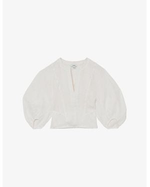 Reiss Remi Balloon-Sleeve Linen Top - White