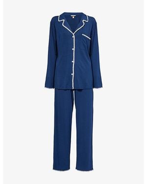 Eberjey Frida Contrast-Piping Stretch-Jersey Pyjamas - Blue