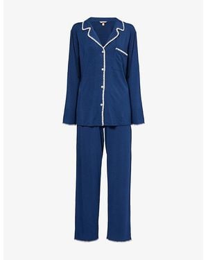 Eberjey Frida Contrast-Piping Stretch-Jersey Pyjamas - Blue