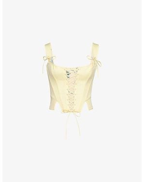 House Of Cb Callie Lace-Up Stretch-Cotton Corset Top - White