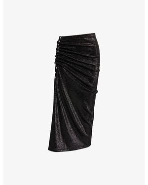 Rabanne Embellished-Button Asymmetric Lurex Midi Skirt - Black