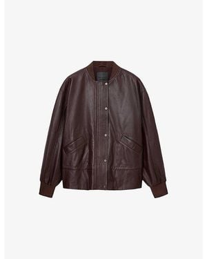 AllSaints Sofi Leather Bomber Jacket - Brown