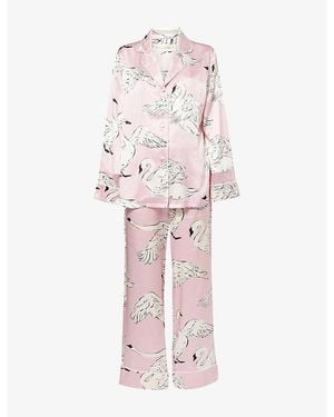 Olivia Von Halle Lila Printed Silk Pyjama Set - Pink