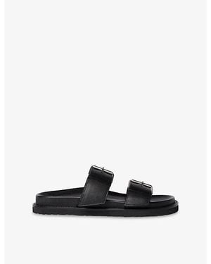 Whistles Double-Buckle Leather Slides - Black