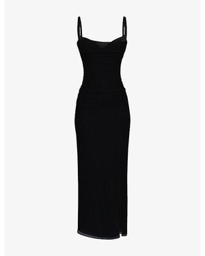 House Of Cb Lini Corset-Bodice Stretch-Mesh Maxi Dress Xs (A-C Cup) - Black