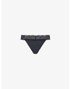 Calvin Klein Attraction Lace-Waistband Stretch-Woven Thong - Blue