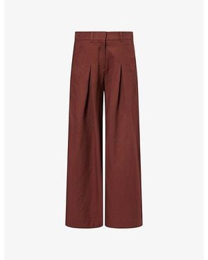 ME+EM Wide-Leg Pleat Front Linen-Cotton Blend Trousers - Red
