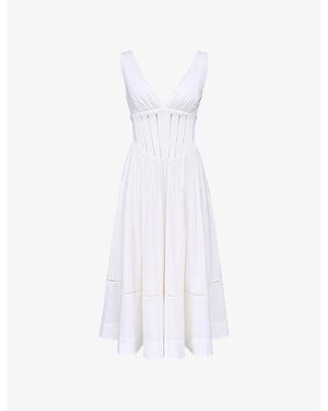 House Of Cb Samia V-Neck Stretch-Cotton Midi Dress Xs (A-C Cup) - White