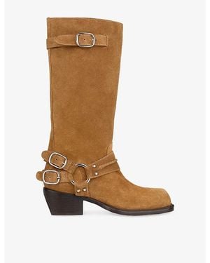 Sandro Buckle Suede Knee-High Boots - Brown