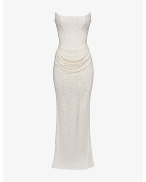 House Of Cb Dove Bead-Embellished Mesh Bridal Gown - White
