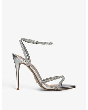 Steve Madden Bryanna Rhinestone-Embellished Metallic-Leather Sandals - White