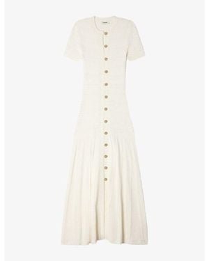Sandro Short-Sleeved Button-Up Knitted Maxi Dress - White