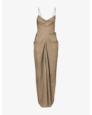 Oude Waag Tie-Neck Draped Linen-Blend Maxi Dress - Natural