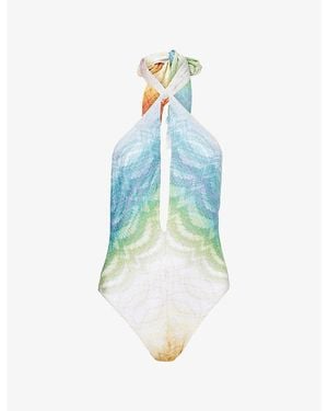 Missoni Halterneck Open-Back Swimsuit - Blue