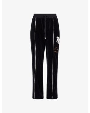 TRUE RELIGION Embroidered Piping-Detail Velour Tracksuit Bottoms - Black